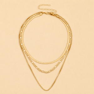 Collar Verstil de Varias Capas con Diseo Geomtrico en Aleacin Chapada en Oro, Cadena de Hueso de Serpiente Retro, Diseo Lujoso y Moderno para Fiestas de Mujeres.