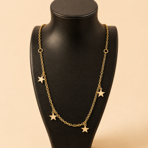 Collar de Moda con Estrella para Mujer, Cadena Corta Figaro de Acero Inoxidable, Chapado en Oro de 14K, Accesorio para Clavcula, Regalo Perfecto.