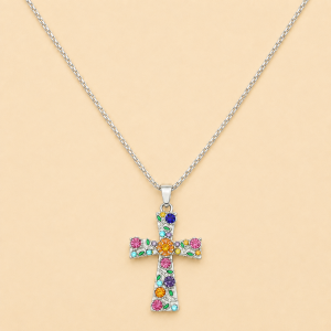Collares con Colgante de Cruz de Flores Coloridas a la Moda para Mujer, Joyera de Tendencia, Accesorios de Uso Diario.