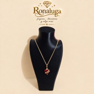 Cadena con dije Sagrado Corazón de Jesús, Modelo 1. Baño de Oro Chino 18K.