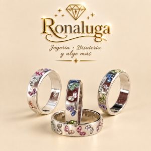 Anillos exquisitos y modernos de zirconia de colores combinados con diseño de mariposa para mujeres, talla 9mm y 10 mm